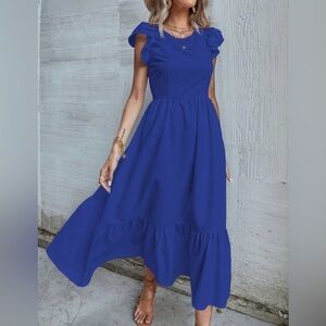 SHEIN Royal Blue Maxi Dress with Ruffle Sleeves Size Small